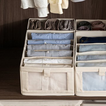 日本霜山 6分隔布藝摺疊式分類收納盒(附透窗)-L-3入