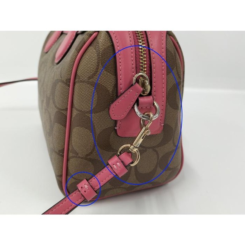 中古】COACH 2WAYショルダーバッグ シグネチャー ハンドバッグ ピンク