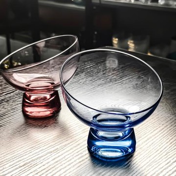 歐式水晶玻璃碗水果盤高腳小果盤斜口茶點點心杯子甜品杯網紅