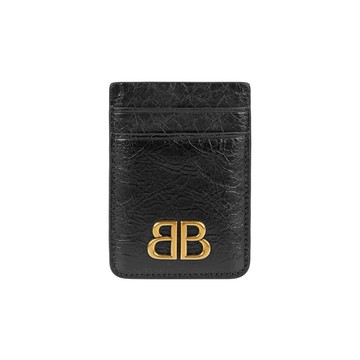 [平輸]BALENCIAGA Monaco BB 金釦磁釦2卡卡片夾/名片夾(黑色)