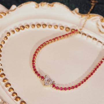 18K金鑽石心形紅寶石手鏈18K Gold Diamond Heart Ruby Band brac