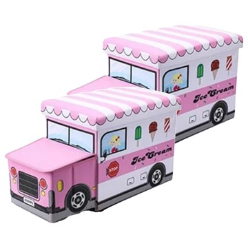 卡通玩具收納箱 車廂冰淇淋車  40 x 25 x 30cm  粉紅色  2個