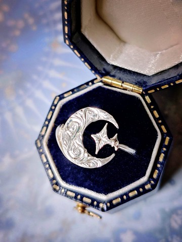 人手批花 唐草 12mm 月亮星星純銀開口戒指