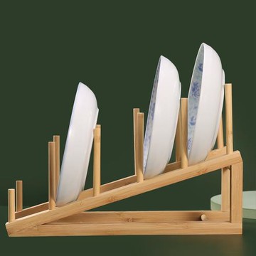 竹制裝飾盤子支架茶餅架盤碗瀝水架置物架商場超市餐具托架支架