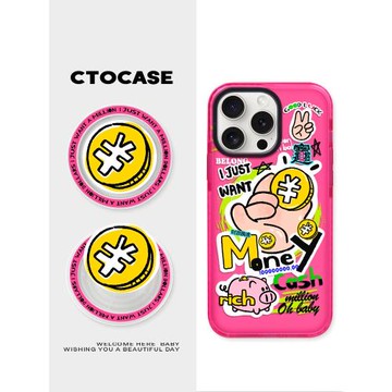 原創【納財小手】玫紅磁吸手機殼適用蘋果16防摔14殼PLUS卡通氣囊支架iphone13磁吸15ProMax保護殼戶外防護