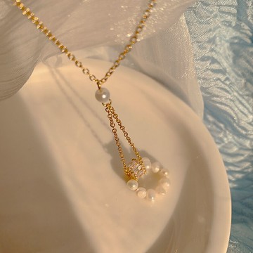 圓環長款流蘇珍珠項鏈女夏氣質時尚高級感頸鏈簡約冷淡風鎖骨鏈