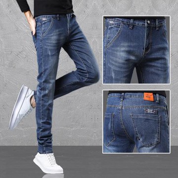 春夏2024新款直簡牛仔褲男潮牌休閑加絨男褲子百搭潮流帥氣小腳褲