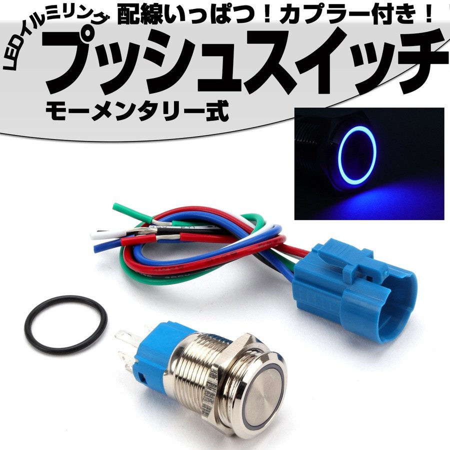 プッシュスイッチ 18mm モーメンタリ式 LEDリング付き 5色 ポチガー ウチガー 配線カプラー付 DC12V 防滴 ステンレス製 I-318  通販 LINEポイント最大GET | LINEショッピング