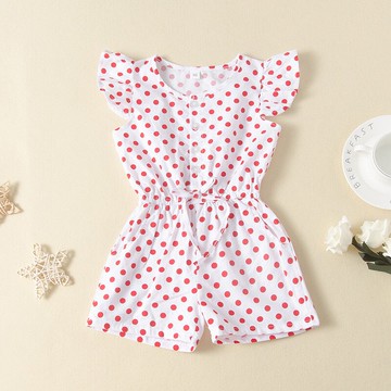 新款女寶寶連體褲中小童夏季可愛洋氣波點圓領高腰韓版潮童裝