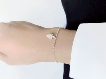 簡約直線手鍊 / 銀果 - 松果 925銀手鍊