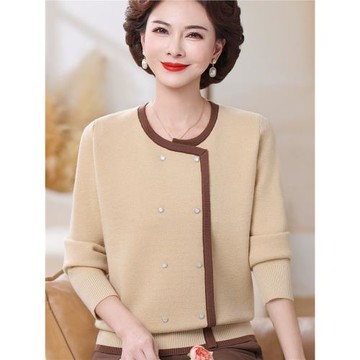 2025新款時尚媽媽秋裝長袖針織小衫中老年女裝洋氣毛衣減齡打底衫