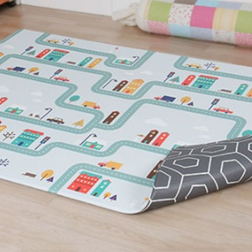 Aginori 頂級雙面遊戲地墊  汽車道路 + 六邊形 藍色  大型