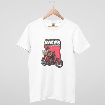 Santa Biker 中性短袖T恤 白色 (現貨) 聖誕老公公騎士重機搖滾潮T插畫復古交換禮物