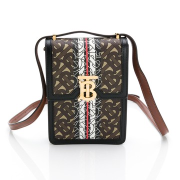 【英倫品牌週限時優惠69折起】BURBERRY ROBIN經典TB字母滿版印花手機包斜背包(黑邊)