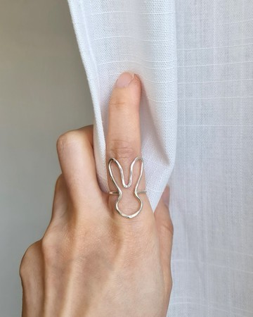 可愛兔子925銀戒指, Bunny Silhouette Sterling Silver Ring