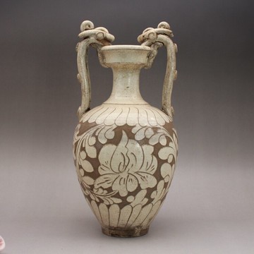 宋磁州窯剔花刻花紋盤龍瓶 花瓶 古玩古董陶瓷器收藏擺件五大民窯