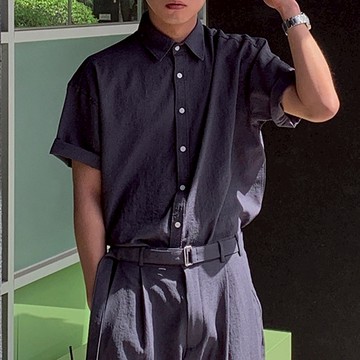 正韓日常休閒時髦亞麻套裝 短袖襯衫 腰帶休閒長褲 3色 YUPPIE 預購商品 0513