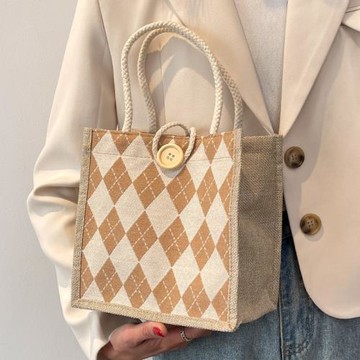 小眾亞麻帆布飯盒包包2025新款時尚外出便攜式手提包女上班小拎包