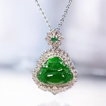 冰綠翡翠彌勒佛吊飾 925純銀 | 天然A貨翡翠 | 送禮