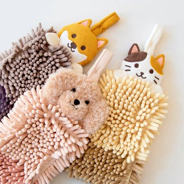 日本 OKA FUND!T 可愛動物造型雪尼爾超吸水擦手巾 多款可選 - 三花貓