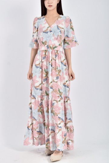 (S) avivi girl質感短袖滿版印花粉色洋裝