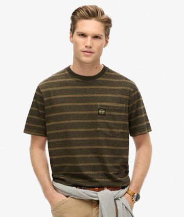 Superdry Men's Textured Stripe Pocket T-shirt Green Size: M