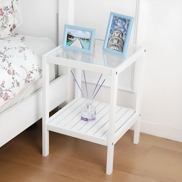 TREESTORE 實木強化玻璃床頭櫃  1組  白色