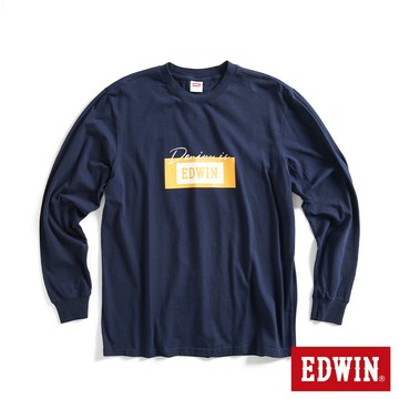 EDWIN 男款 網路獨家 草寫Denim LOGO長袖T恤(丈青色)
