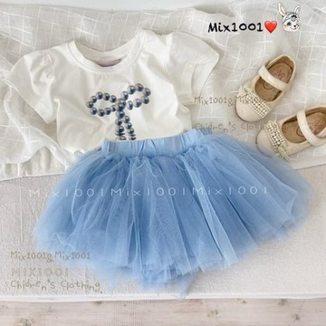 🌈✨mix1001優美柔軟網紗短裙✨兒童藍色紗裙5-17