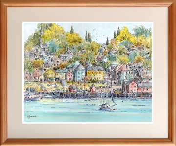 水彩原畫 秋色港都 B