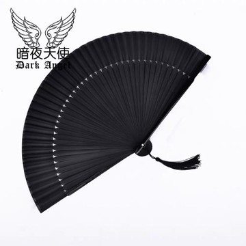 扇子折扇紙古風中國風蕾絲小巧黑色全竹骨扇女夏天便攜jk折疊蹦迪
