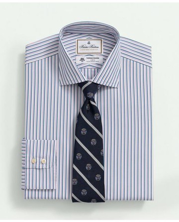 Brooks Brothers Men's X Thomas Mason Cotton Poplin English Collar, Multi Striped Dress Shirt | White | Size 16½ 36