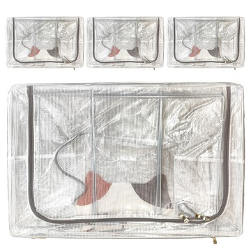 超大透明防水雙開收納箱 萌貓款 100L  60 x 42 x 40cm  1層  灰色