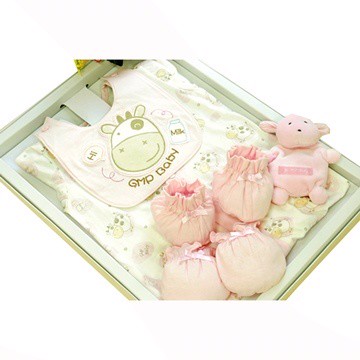 GMP BABY乳牛兩用+圍兜+布偶禮盒組~粉紅色