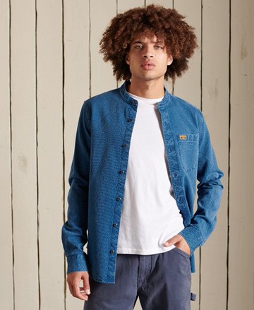 Superdry Men's Men's Indigo Henley Workwear Shirt Blue / Mid Wash Indigo Dobby - Size: L