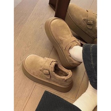 踩屎感厚底加絨豆豆勃肯鞋女款2025新款冬季保暖樂福鞋防滑雪地靴