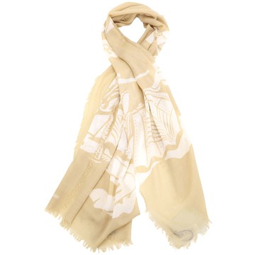 BURBERRY 巴寶莉 大型戰馬印花輕盈羊毛流蘇圍巾(200x70CM/卡其色)