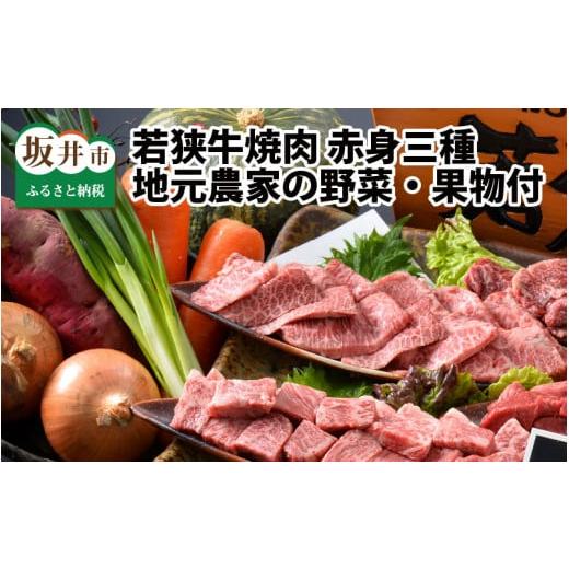 ふるさと納税 福井県 坂井市 若狭牛焼肉 赤身三種 食べ比べセット 〜地元青年農家の野菜・果物付き〜 [D-1803]