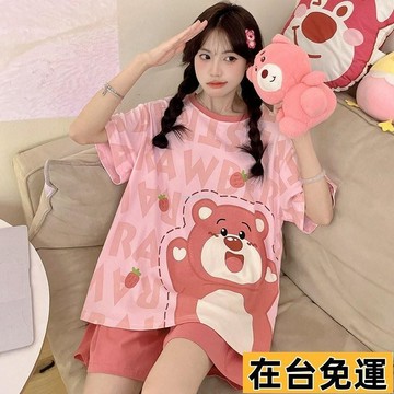 🔥台灣發出🔥 120KG胖MM大尺碼睡衣 女生睡衣 寬鬆睡衣 短袖睡衣 韓版睡衣 卡通睡衣 可愛睡衣 睡衣套裝 居家
