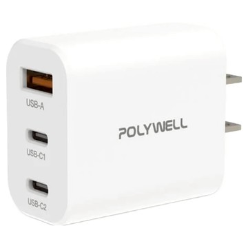 POLYWELL 寶利威爾 USB+雙Type-C 三孔快速充電器 30W PW15-T05-A055  白色  1個
