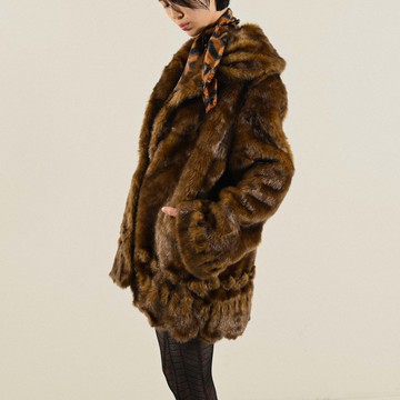 【NaSuBi Vintage】編織設計人造皮草古著外套