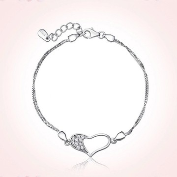 [米蘭精品] 925純銀手鍊鋯石手鏈-愛心鏤空鏈愛物語七夕情人節生日禮物女飾品2色73zv47