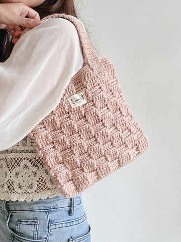 DIY手工鈎織羊毛紋理手提包包材料包教學