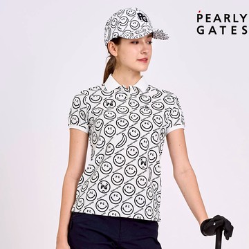 【ṔEARLY GATES】女款白色高彈性透氣快乾設計流暢剪裁趣味圖案運動風格短袖POLO衫 JLV20416