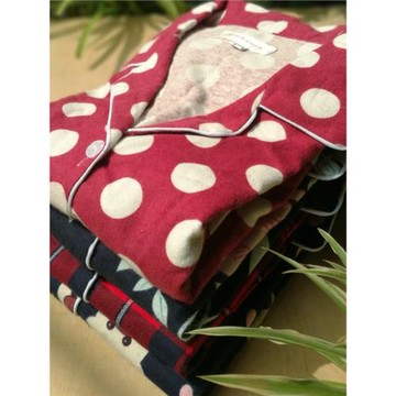 爆款日系全棉睡衣磨毛絨布長袖復古波點睡衣女秋季家居服套裝冬款