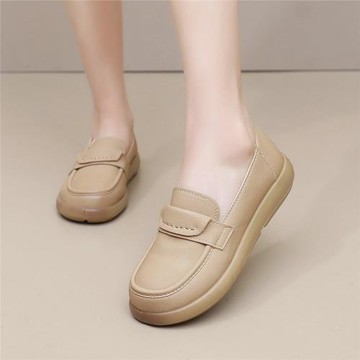 春秋季新款軟底軟面一腳蹬防滑百搭女鞋復古媽媽樂福鞋平底小皮鞋