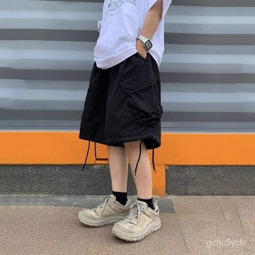 夏季短褲 日係工裝褲 新款 大口袋工裝褲 工作褲 過膝短褲 男女衕款 美式街頭 寬鬆褲子 綁帶休閒褲 闊腿褲 戶外五分褲