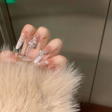 💕加一新創作😍聖誕花環 氛圍感手工美甲 穿戴甲立體聖誕樹閃鑽漸變 乳白美甲 可拆卸穿戴甲