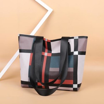 2024新款女包軟皮印花托特包大容量撞色格子單肩包百搭手提大包包