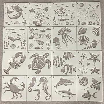 繪畫 模板 手帳 鏤空 鏤空繪畫模板 海洋生物繪畫範本 DIY兒童畫板 相册裝潢塗鴉套裝 花邊尺填色模版 繪畫板 DIY